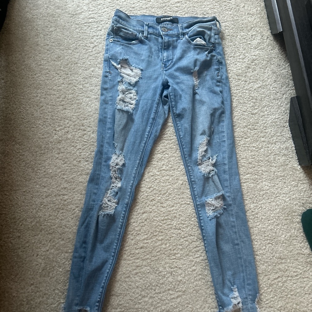 Express Blue Stretchy Distressed Jeans